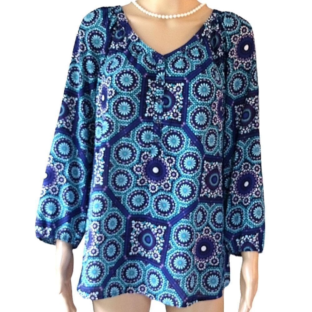 Croft & Barrow Women's Size XL, Blue Long Sleeve Semi Sheer Blouse Top